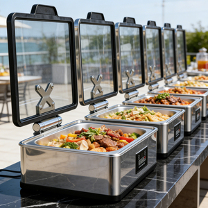 Chauffe-Plat Électrique Moderne à Couvercle Entièrement en Verre, Hydraulique, 9L, Réchaud Alimentaire, Contrôle Numérique, Équipement de Restauration pour Buffets, Ensemble de Réchauds - Product Image 2