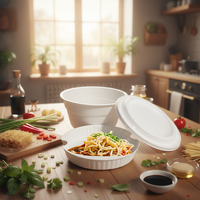 Meilleures ventes : Ensemble de bols ronds compostables écologiques avec couvercle, capacité 1500 ml, pour soupes, nouilles ramen, desserts et salades