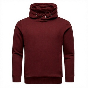 Sweat-shirt à capuche bordeaux pour homme, coupe oversize, couleur unie, décontracté, en molleton bouclette, manches longues, avec poche, hiver, service OEM - Product Image 5