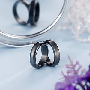 Modische Paarringe für Männer Schwarze Verlobungsringe aus Hämatit für Frauen Gewölbter Hämatit Schwarzer Gallenstein Fingerring - Product Image 1