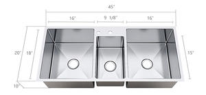 Lavello Triplo in Acciaio Inox 304 Rinforzato a Due Fori per Cucina Commerciale, Uso Ristorante, Fatto a Mano - Product Image 2