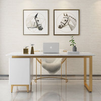 Bureau d'ordinateur moderne et contemporain en marbre, bureau de luxe en fer avec hauteur réglable et tiroirs
