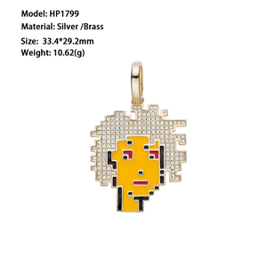 Pendentif visage <span class=keywords><strong>pixel</strong></span> en argent 925 avec moissanite, bijoux hip-hop glacés, collier de personnage de dessin animé, fournisseur en gros - Product Image 5