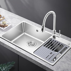 อ่างล้างจานสแตนเลส 304 แบบสองหลุม สำหรับครัวเรือน แบบวางบนเคาน์เตอร์และแบบฝังใต้เคาน์เตอร์ - Product Image 1
