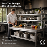 Meja Kerja Stainless Steel 201/304 Dengan Rak Atas untuk Dapur & Meja Kerja Hotel & Perlengkapan Restoran Meja Dapur Industri