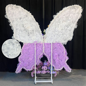 ของตกแต่งผนังรูปดอกไม้ผีเสื้อสีขาวม่วง ทำจากผ้าไหม งานฝีมือขนาดใหญ่ ดีไซน์ทันสมัย สมจริง เหมาะสำหรับฉากหลังงานแต่งงานและอุปกรณ์ประกอบฉากงานอีเว้นท์ - Product Image 4