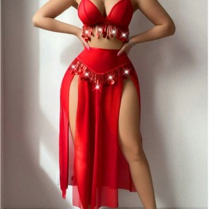 Nouvelle lingerie sexy en mousseline de soie 2 pièces pour femmes, style européen et américain, broderie 3D respirante, pour la danse latine - Product Image 2