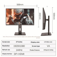 Moniteur de jeu de bureau IPS 22/24/27 pouces, écran plat sans bordure, 144 Hz, temps de réponse de 5 ms, avec haut-parleurs intégrés, protection des yeux