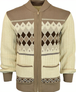 Cardigan en laine confortable pour homme, col rond, anti-boulochage, épais, double fermeture éclair, grande taille, manches longues, tricoté avec bordure en fourrure - Product Image 1