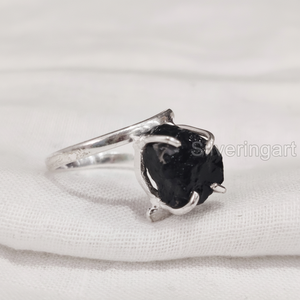 Joyería de piedra en bruto, anillo de mujer, turmalina negra Natural, piedra preciosa, piedra natal de octubre, anillo de Punta cruzada, anillo de Plata de Ley 925 - Product Image 1