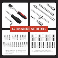 Jeu de douilles métriques 46 pièces 1/4 pouce avec clé à cliquet manuelle 4-14 mm, outils pour la maison et l'automobile, coffret rigide en acier au carbone