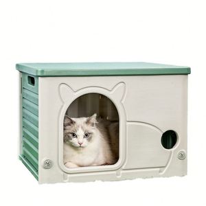 Abri extérieur pour chien et chat résistant aux intempéries Protection toutes saisons Facile à nettoyer Aucun assemblage requis Construction en plastique Semi-fermé - Product Image 5