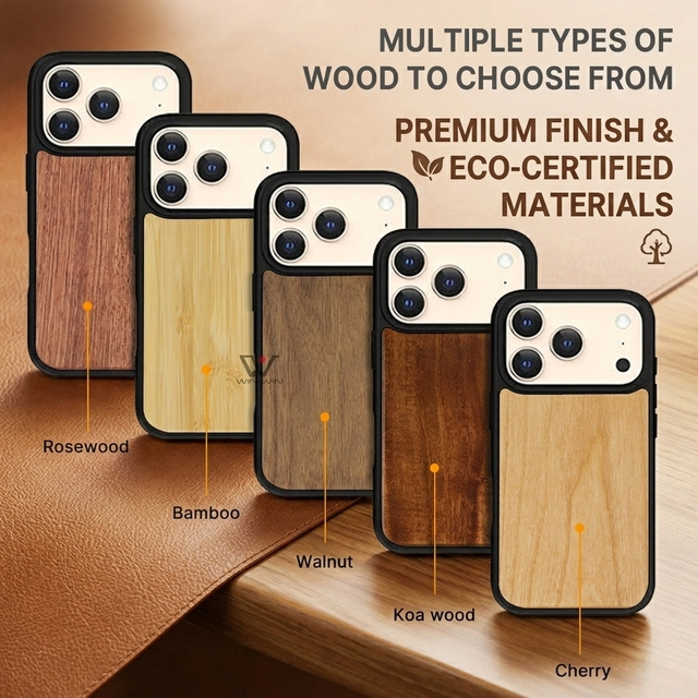 Factory Real Cherry Oak Birch Wooden Mobile Phone Case for iPhone 17 Smartphone Lens Wood Phone Protective Cover