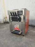 Nouvelle machine à crème glacée molle commerciale compacte, à faible bruit et facile à utiliser, pour poudre de crème glacée au chocolat, yaourt et lait, trois saveurs.
