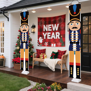 30*180ซม. โพลีเอสเตอร์ + PVC แคร็กเกอร์ประตูต้นคริสต์มาสพร้อมก้านแขวนสำหรับตกแต่งธีมวันหยุด - Product Image 6