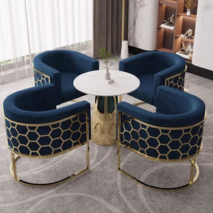 <span class=keywords><strong>Sedia</strong></span> da Pranzo di Lusso in Velluto <span class=keywords><strong>Blu</strong></span> con Telaio in Acciaio Inossidabile, Design con Braccioli per Casa, Ufficio e Sala da Pranzo - Product Image 4