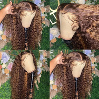 Perruques Lace Front en cheveux humains, mèches marron miel, sans colle, dentelle HD suisse transparente, ondulées profondes et bouclées, vente en gros