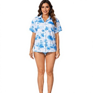 <b>Women</b> Wholesale Custom Hawaii Beach <b>Shirts</b> <b>Tropical</b> Printed Button Down Short Sleeve Loose Holiday Casual Summer Beachwear - Product Image 1