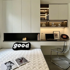 طقم أثاث غرفة نوم مخصص، سرير تاتامي كامل الحجم مع درجين، خزانة ملابس مدمجة، طاولة جانبية، تصميم عصري مجاني - Product Image 6