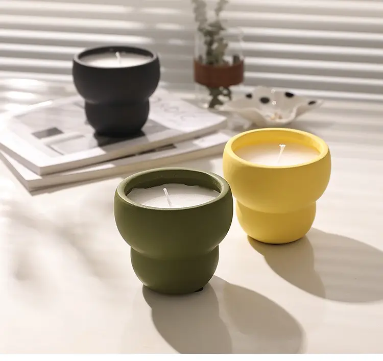 Vasi per candele in stile moderno a forma di tazza nera di alta qualità cemento cemento vuoto vasi per candele larghi portacandele da sposa verde