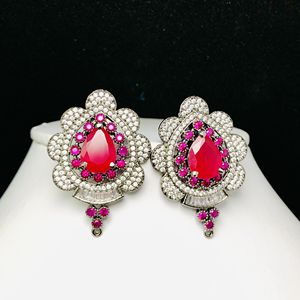 Boucles d'oreilles en rubis rouge Boucles d'oreilles en forme de grappe rouge foncé Bijoux de mariée pour femmes Produit en vrac fait à la main - Product Image 5