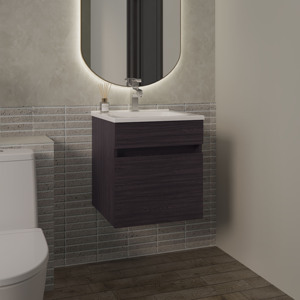 Primavera 18 In Wide <b>Floating</b> Bathroom Vanity With Cabinet And <b>Shelves</b> <b>Black</b> - Product Image 1