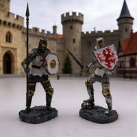 Figurines de Chevaliers Templiers Médiévaux Peintes à la Main, Artisanat en Résine, Statues de Guerriers Croisés avec Épées et Boucliers, Sculpture de Collection