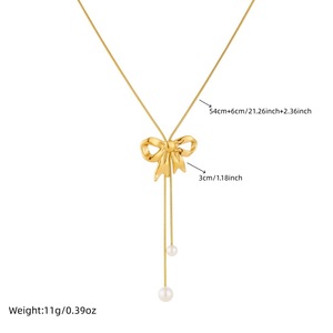 Koreanische Mode Perlen-Schleifenkette Schlangenknochen-Kette mit Quaste Edelstahl Damenschmuck Accessoires TGXL11124 - Product Image 5