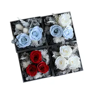 Valentinstag ewige Blume konservierte Rose Blumen in Acryl-Schachtel für immer Rose mit Halskette Geschenkset