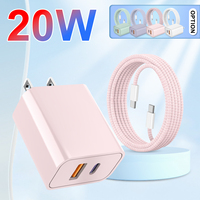 Adaptateur mural de charge rapide USB-C PD QC3.0 20W à double port avec câble tressé et protection OTP pour appareil photo/utilisation électrique (prises EU/US/AU/UK)