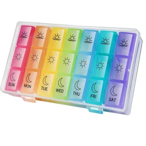 도매 신제품 다채로운 21 케이스 플라스틱 월간 알약 상자