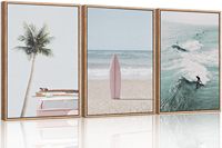 Ensemble d'art mural sur toile encadrée sur le thème de la plage : palmiers, planches de surf, paysage marin, décoration murale, peinture murale sur le thème du surf océanique, modèle Chine K-026