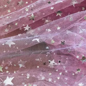 पार्टी ड्रेस मच्छरदानी के लिए स्पार्कली पॉलिएस्टर जाल कपड़ा स्टार सेक्विन कढ़ाई ट्यूल लेस फैब्रिक