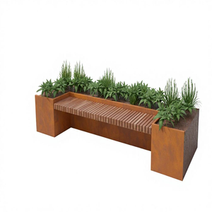 Custom Large Corten Steel Planter & Wooden <b>Bench</b> Seating to Planters & Plant Container - Product Image 1