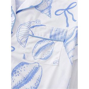 FOXA Women's 2 Piece Shell Print <b>Pajama</b> <b>Set</b> Short Sleeve Button Down Shirt Bow Shorts Sleepwear Loungewear - Product Image 4