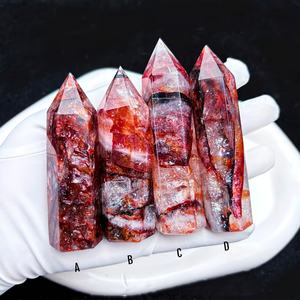 หินควอตซ์สีแดงธรรมชาติคุณภาพสูงแบบขายส่ง รูปทรงหอคอย พร้อมลวดลายเปลวไฟสีแดงเลือดแดง แกะสลักแบบอิสระ - Product Image 4