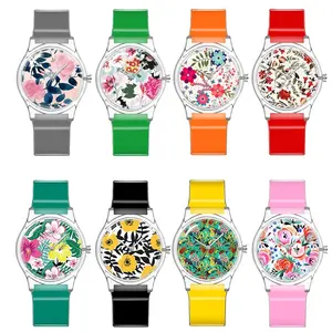 廉价促销礼品硅胶塑料儿童手表透明多彩学生儿童手表果酱Tangan Anak