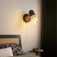 Applique murale LED en verre, style japonais antique, rétro, en noyer, avec interrupteur créatif, pour chambre à coucher, chevet, allée et balcon, lampe ronde décorative