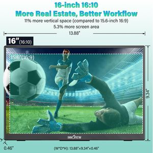 Moniteur portable IPS QHD 2,5K noir de 16 pouces avec rapport de contraste de 1200:1 pour les présentations professionnelles, extension d'écran d'ordinateur portable - Product Image 3
