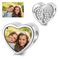 Perle en cuivre personnalisée avec photo en forme de cœur et motif d'empreinte de cristal, cadeau souvenir personnalisé pour femme, bracelet d'anniversaire