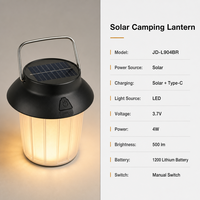 Lanterne de camping solaire LED JD-L904BR rechargeable Type-C, lampe de tente portable à suspendre, gradation à 5 niveaux, étanche IP44, 6000K