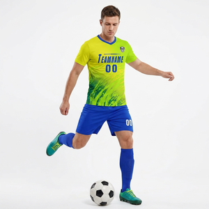 Ensemble de maillots de football pour hommes, col en V, manches courtes, couleur dégradée, impression sublimée, polyester respirant, vêtements d'équipe pour adultes - Product Image 1