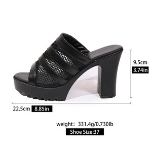 Nouvelles pantoufles sexy pour <span class=keywords><strong>femme</strong></span> à talons épais, 4 barres droites, 4 motifs quadrillés, semelle antidérapante ondulée, talon épais 9,5 cm HQi20 - Product Image 5