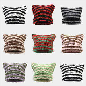 Y2K chat oreille tricot chapeau à capuche casquette chaud Slouchy Crochet gothique tricoté chat oreille bonnet <span class=keywords><strong>petit</strong></span> diable chapeau femmes hiver à la main bonnet - Product Image 2