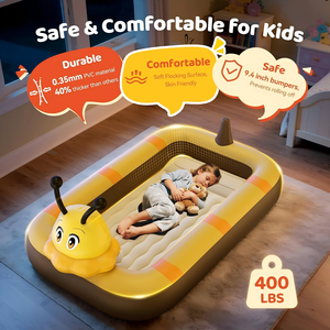 Bee Shaped Kids <b>Inflatable</b> Travel Bed with Safety Rails for Toddlers Camping Home - Product Image 4