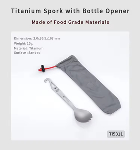 Fourchette-cuillère-outil multifonction 3-en-1 en titane pur sablé de qualité supérieure, ouvre-bouteille, couverts robustes pour les aventures en plein air - Product Image 6