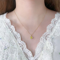 Collana con Pendente in Oro 18K con Diamante Giallo Coltivato in Laboratorio, Taglio Principessa, Brillante, Minimalista, Fresca, Regolabile, da Donna, alla Moda, con Ciondolo a Catena