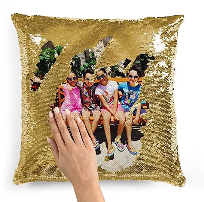 Custom Personalized Flip Reversible Sequin Pillow Cover Empty DIY Throw Case Decorative Home Decor with Your Personal Photo