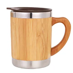 Watersy New Arrival 350ml coffee 304 stainless steel inner and bamboo surface external heat press travel mug sublimation