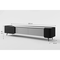 Meuble TV moderne sur mesure avec tiroirs, design plat blanc et noir avec comptoir en quartz, table de divertissement, console multimédia